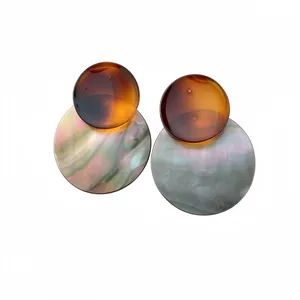 Retro Geometrische Runde Platte Muschel Anhänger Ohrstecker Mode Pendler Vintage Stil Mit Silber Ohrringpfosten Damen Schmuck