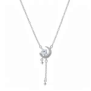 Mode Zirconia Ster Maan Hanger Halsketting Voor Vrouwen Koper Verzilverd Zoete Sierlijke Sleutelbeenketting Sieraden Cadeau