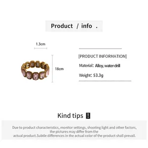 Vintage geometric elastic bracelet with square crystals and detailed product dimensions