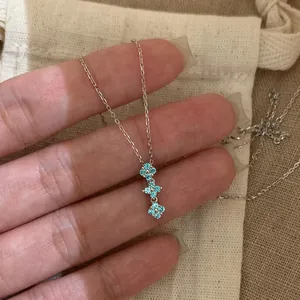 Copper Blue Zirconia Flower Pendant Necklace Silver Plated Niche Design Fashion Clavicle Chain Jewelry For Women Birthday Gift