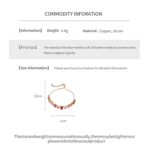 Spécifications détaillées du bracelet ajustable en zircone ovale colorée avec poids et mesures