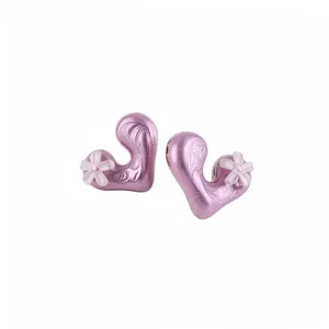 Purple Resin Heart Stud Earrings For Women White Enamel Flower Earring With Silver Earring Post Trendy Niche Korean Jewelry Gift