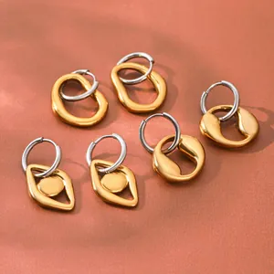 Europese Ins Stijl Roestvrij Staal Gemengd Goud Zilver Holle Geometrische Oorbellen Mode Designer Sieraden Voor Dames