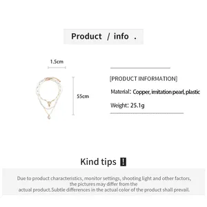 Vue détaillée du collier 3 pièces en perles vintage avec dimensions et matériaux.