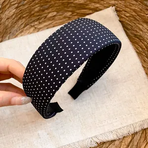 French Vintage Polka Dot Fabric Headband For Women Wide Non-Slip Wavy Hair Band With Teeth High Top Fashion Hair Accessory