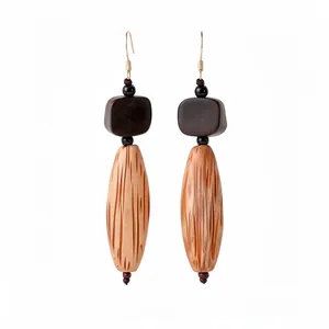 Vintage Holz Geometrische Quadrat Oval Anhänger Ohrringe Für Damen Leichter Luxus Mode Handgefertigter Schmuck Stahl Ohrstecker