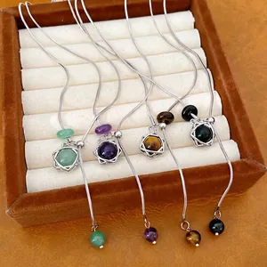 Minimalist stainless steel hexagram star necklaces with colorful natural stone beads