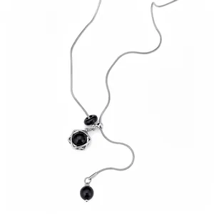 Collier Pendentif Hexagramme en Acier Inoxydable pour Femmes Hommes Minimaliste Géométrique Perles de Pierre Naturelle Chaîne de Pull Bijoux