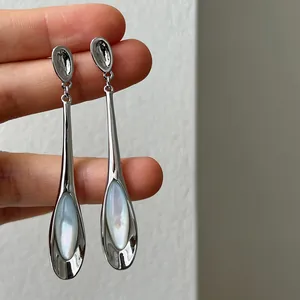 Boucles d'Oreilles Clous Minimalistes en Alliage Pierre Oeil de Chat Avec Tige en Argent Pendants Goutte Bijoux Femme