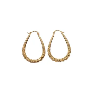 Minimalist Copper Teardrop Hoop Earrings For Women Fashion Electroplated Waterdrop Ear Buckle Textured Light Luxury Jewelry