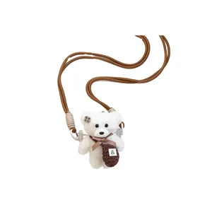 Cute Plush Bear Pendant Necklace For Women Autumn Winter Vibe Handcrafted Long Braided Rope Sweater Chain Jewelry Accessory