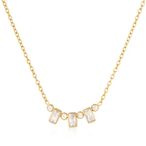 Elegante 18k vergulde roestvrijstalen ketting met geometrische witte zirkoon glimlach hanger