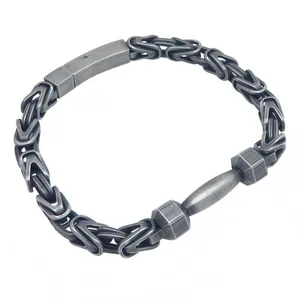 Vintage Edelstahl Byzantiner Kette Armband mit Hantel-Anhänger für Herren Schmuckstück
