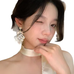Vintage rhinestone drop earrings with S925 silver needle for elegant formal evening wear