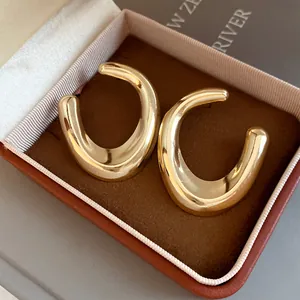 Gedetailleerde weergave van dikke gouden holle oorringen in een luxe sieradendoosje