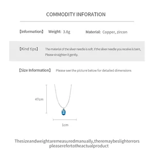 Detailed view showing dimensions and materials of this blue zircon oval necklace