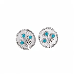Vintage Metall Rund Harz Blume Ohrstecker Für Damen Nischen-Design Gehämmert Silber Ohrringpfosten Elegant Retro Schmuck