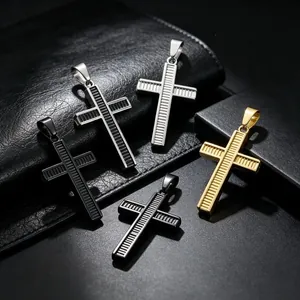 Unique ladder pattern cross pendants made of high-quality stainless steel in punk style