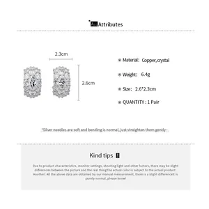 Detailed size and material specs for crystal C-shaped hoop earrings