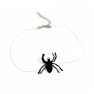 Halloween Gothic Choker Necklace For Women Lint Rhinestone Spider Bat Witch Hat Spiderweb Pendant Party Neck Jewelry Gift