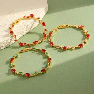 18K vergoldete Edelstahlarmbänder mit Blattdesign und bunten roten grünen Edelsteinen