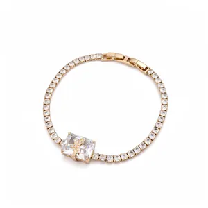 18K Gold Plated Zirconia Butterfly Square Bracelet For Women Copper Tennis Chain Geometric Luxury Fashion Wrist Jewelry Gift