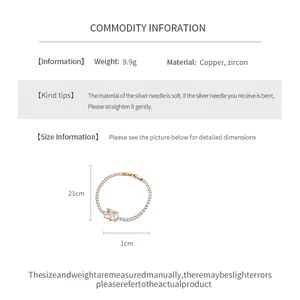 Size and material specifications for 18k gold plated zircon butterfly chain bracelet