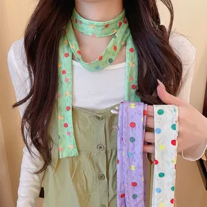 Damen Polyester Polka Dot Skinny Schal Mode Lange Krawatte Accessoire Bunt Bedruckt Dopamin Stil Haarband