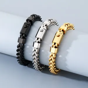 Trendy Men's Stainless Steel Dragon Bone Chain Bracelet With Square Snap Clasp Geometric Hip Hop Fashion Jewelry For Men