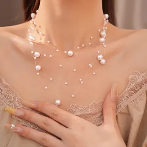 Elegante mehrlagige Rundperlen-Halskette für Damen mit einem minimalistischen Design