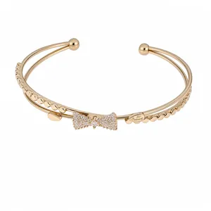 Zirkonia Zweischichtiger Bogen Offener Armreif Armband Für Damen Gold Silber Vergoldetes Kupfer Leichter Luxus Mode Handschmuck