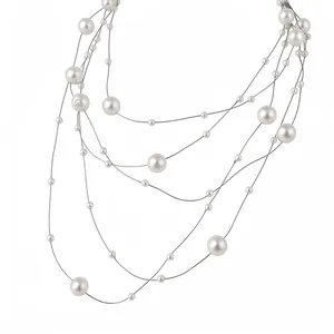 Collier de Perles Artificielles Multicouches pour Femmes Luxe Léger Minimaliste Chaîne de Clavicule en Acier Bijoux de Mode
