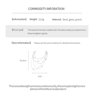 Vue détaillée d'un collier de perles multicouches avec dimensions et matériaux