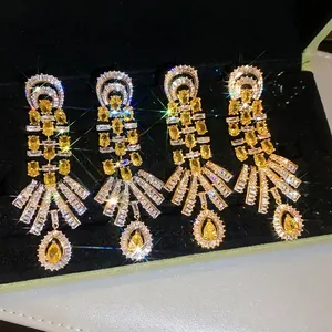 Vintage Palaststil 18k Gold Beschichtete Ohrhänger Mit Silber Ohrringpfosten Zirkonia Wassertropfen Anhänger Für Damen