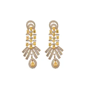Vintage Palace Style 18k Gold Plated Drop Earrings With Silver Earring Post Zirconia Water Drop Pendant For Women Jewelry