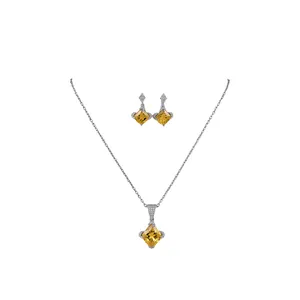 Bijoux Collier Boucles d'Oreilles Bague en Zirconia Géométrique Losange pour Femmes Cuivre Plaqué Argent Accessoire Élégant