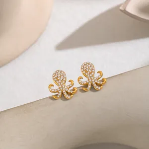 Oktopus Form Edelstahl 18K Gold Plattiert Ohrstecker Strass Verziert Tier Design Schmuck Für Damen Tägliche Bürokleidung