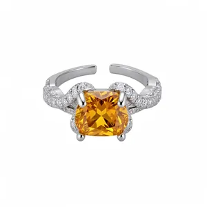 Vintage Gele Zirconia Bloem Hanger Ketting Ring Oorbellen Sieradenset Koper Verzilverd Voor Vrouwen Feest Accessoire