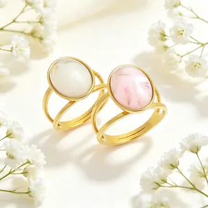 Vintage Stainless Steel Oval Ring For Women Minimalist Gold Plated Geometric Artificial Cat Eye Stone Finger Ring Fashion Jewelry Birthday Anniversary Gift