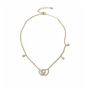 14K Gold Plated Zirconia Heart Pendant Necklace Niche Elegant Clavicle Chain Minimalist Artificial Pearl Copper Necklace For Women Daily Jewelry