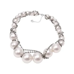 Collier Rétro Européen en Perles Artificielles et Strass pour Femmes Choker de Luxe Élégant avec Chaîne Incrustée Bijoux de Fête