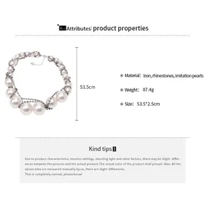 Spécifications détaillées d'un collier de perles rétro avec strass, dimensions et poids