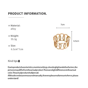 Product dimensions and specifications for the hollowed-out metal oval open bangle.