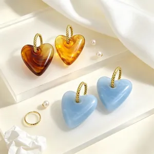 Vintage Edelstahl Herz Creolen Für Damen Retro Mehrfarbig Marmor Effekt Ohrringe Mode Urlaub Schmuck Geschenk