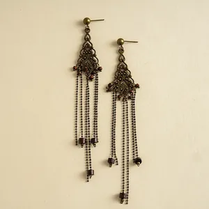 Vintage bronzen holle bloem kwastje oorbellen met verfijnde kralenketting boho