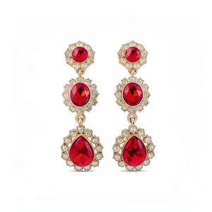Vintage Vergulde Waterdruppel Kwastje Oorbellen Met Zilveren Stift Ingelegde Strass Kristallen Sieraden Voor Vrouwen Feest Banket