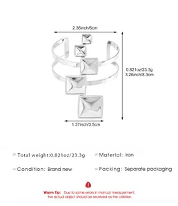 Detailed specifications for the silver pyramid stud bracelet showing measurements and iron material