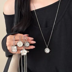 Vintage Französischer Luxus Herz Stern Geometrische Halskettenuhr Silber Versilbertes Kupfer Pullover Kette Damen Schmuck