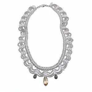 Franse Retro Roestvrij Stalen Glas Kralenketting Met Waterdruppel Hanger Elegante Handgeweven Lichtgewicht Sieraden Voor Vrouwen Cadeau