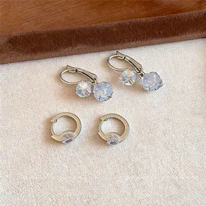 French Style Zircon Round Hoop Earrings For Women Luxury Copper Geometric Pendant Earrings Fashion Simple Jewelry Gift